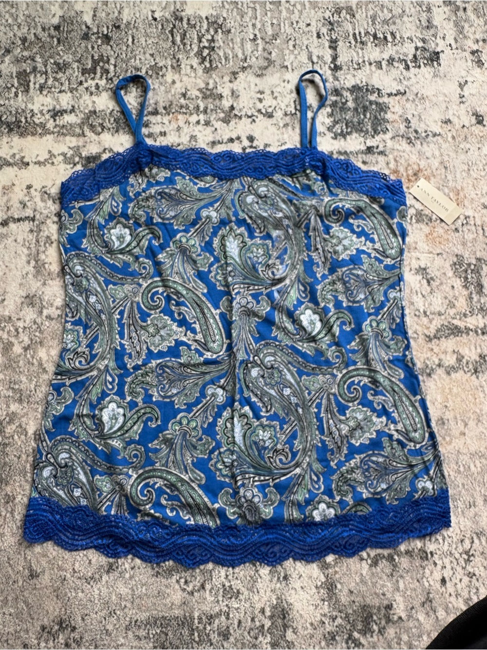 Ann Taylor Royal Blue Paisley Lace-Trim Cami